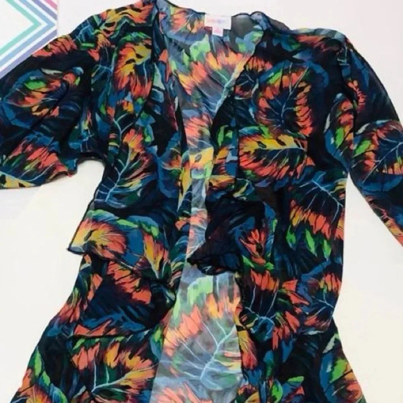 LuLaRoe Shirley Sheer Kimono Open Front Long Cardigan Coverup Size M Tropical - Picture 3 of 5